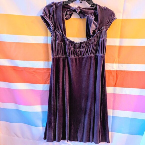 Free People Dresses & Skirts - Free People Plum Amethyst Purple Velvet Baby Doll Dress Whimsigoth Skater Tie